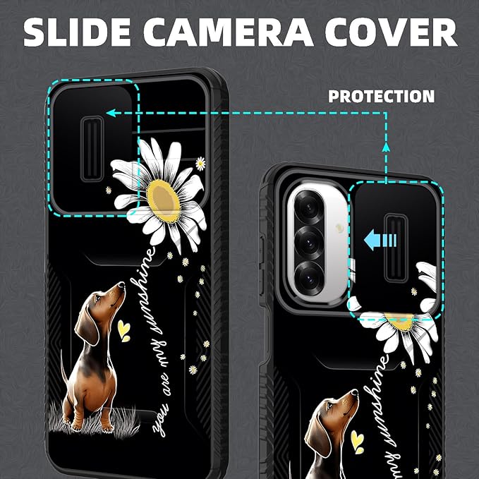 for Galaxy A26 5G Case Built in Slide Camera Lens Cover,Heavy Duty Shockproof Protection Dual Layer Case for Samsung Galaxy A26 5G 6.7" 2025,You are My Sunshine Dachshund
