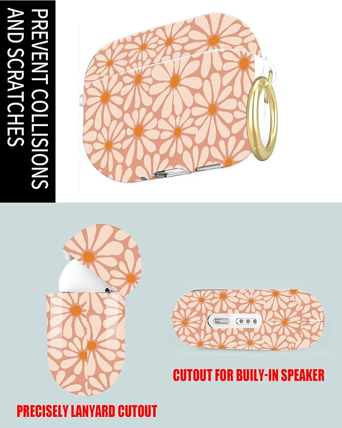 Compatible with Airpod Pro 2nd/1st Generation,360° Full Protection Cover for Girl Women,Cute Accessories Hard Case Portable & Shockproof for Airpod Pro 2nd Charging Case 2023/2022/2019(Orange Floral)