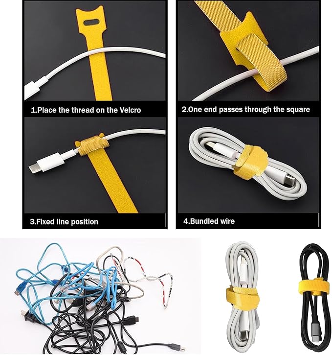 60 Pcs Reusable Cable Labels & Hook and Loop Cord Ties – 30 Wire Labels + 30 Cable Tags for Electronics, Home Office Cord Management, Residue-Free, Quick-Drying Marker Included