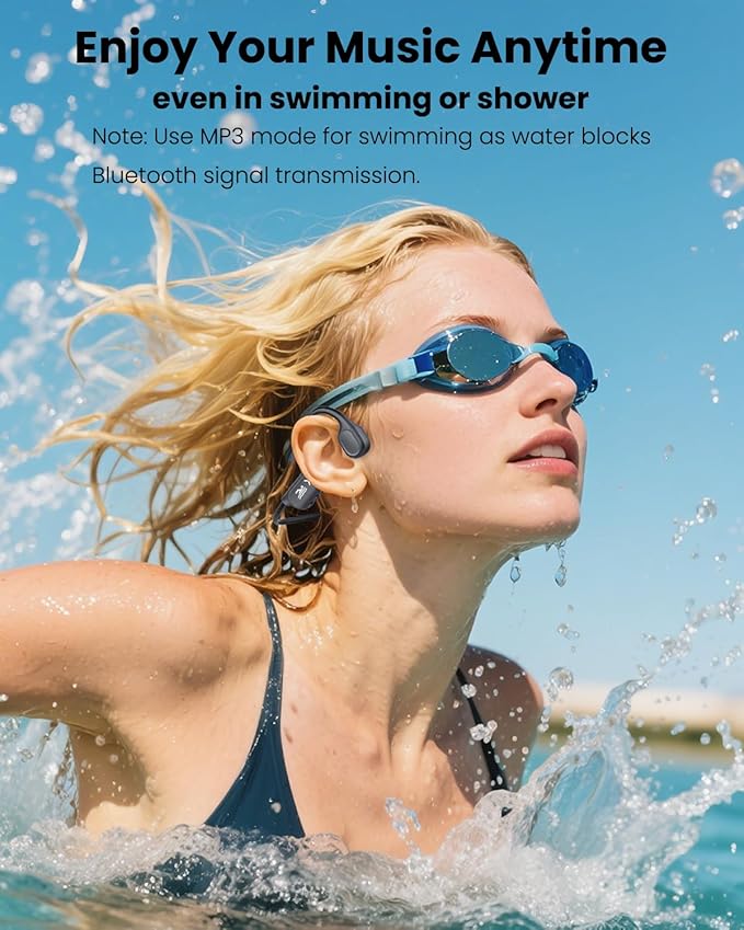 Swimming Headphones - Bone Conduction Bluetooth 6.0 Open Ear Sports Headset, IP68 Waterproof Built-in MP3 Player 32G Memory, for Running, Cycling (Black)