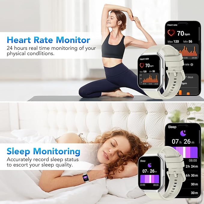 Smart Watch, 1.96" TFT-LCD Smartwatch for Men Women IP68 Waterproof, 110+Sport Modes, Fitness Activity Tracker, Heart Rate Monitor Sleep Step Counter for Android iPhone, Starlight Gray