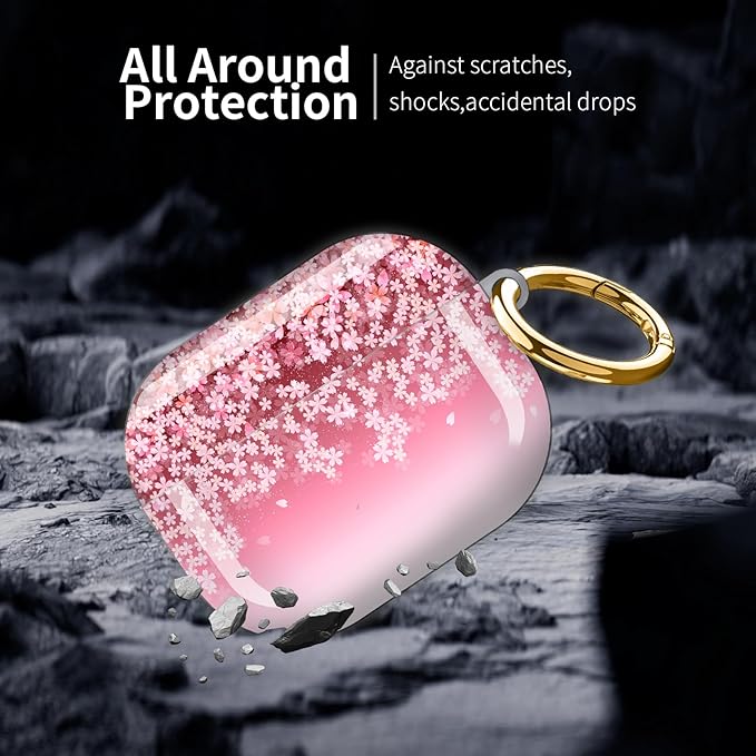 Compatible with AirPod Pro 3 (2025),Cute Case Cover for Women & Men, Full Protection Shockproof Hard Case with Keychain, Wireless Charging Case Accessories(Cherry Blossom)