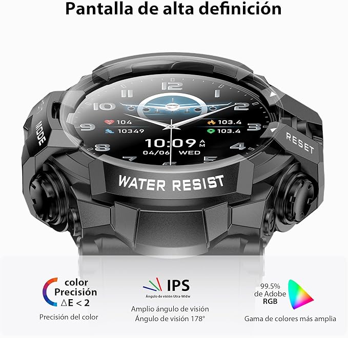 MIDDOW Military Smart Watch with Flashlight (Answer/Make Call) Compass, Pedometer/Heart Rate/Sleep/100+ Sports Modes, Fitness Tracker IP68 Waterproof, Long Battery Life Android & iOS (Black)
