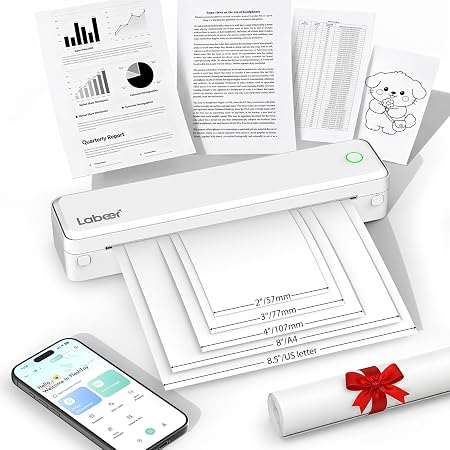 Labeer Portable Thermal Printer, Wireless Bluetooth Inkless Printer White