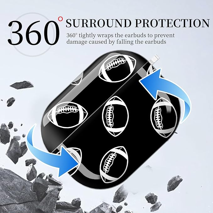 Case for AirPod Pro 3 Shock-Proof Protective Hard Case with Golden Keychain Compatible with Apple Airpods Pro 3rd Generation 2025 (White Black Football)