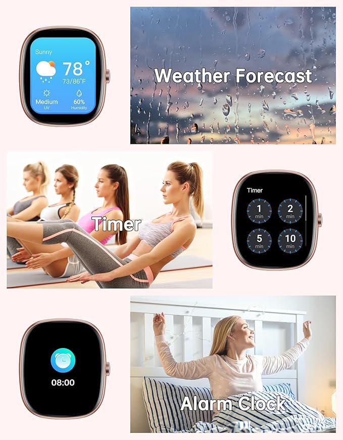 HUAKUA Smart Watches for Women Compatible with iPhone/Android Phones Answer/Make Calls, 1,85" HD Fitness Tracker with Heart Rate/Sleep Monitor Pedometer for Walking Running, Waterproof, Pink