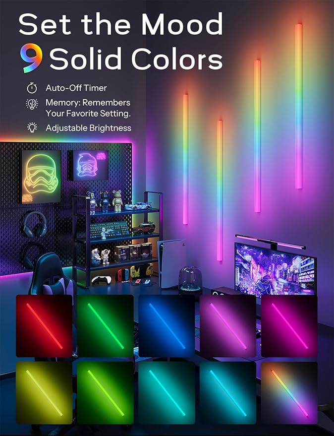 30 inch Wireless Wall Lights Color Changing RGB LED Syncs to Music Remote Control, Battery Operated Wall Light Bar Wall Sconces Set of 2 for Bedroom Party Gaming Room Decor
