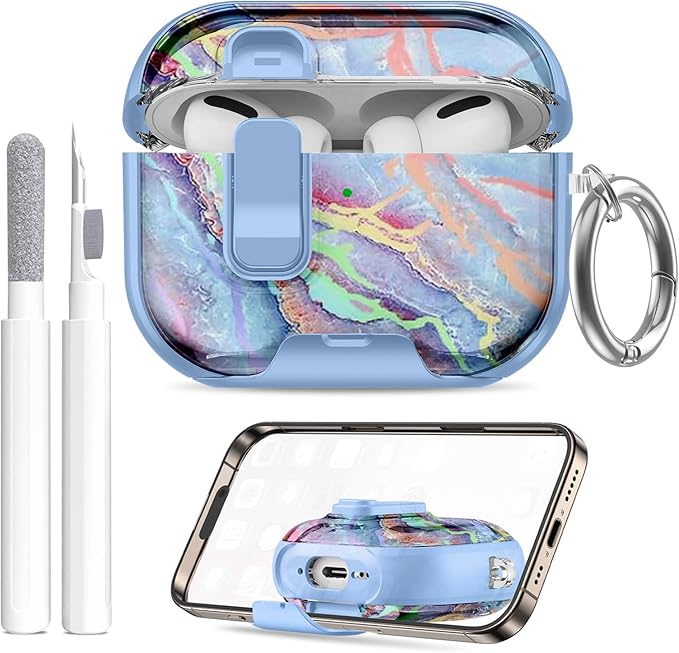 Compatible Airpods Pro 3 Case (2025) with Phone Stand & Cleaner Kit,Cute Soft Silicone Lock Clip Apple AirPods Pro 3rd Generation Case, Airpod Pro 3 Cover with Keychain for Women/Girls