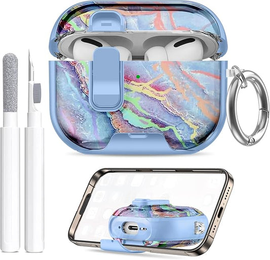 Compatible Airpods Pro 3 Case (2025) with Phone Stand & Cleaner Kit,Cute Soft Silicone Lock Clip Apple AirPods Pro 3rd Generation Case, Airpod Pro 3 Cover with Keychain for Women/Girls