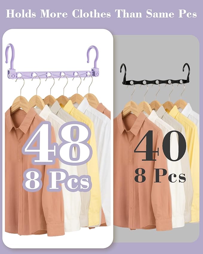 Space Saving Hangers for Clothes, 8 Pack Magic Hangers with 6 Holes and 360° Swivel Hook, Hanger Hooks Space Saver for Closet Organizers and Storage, Dorm Room Essentials for Girls, Colorful