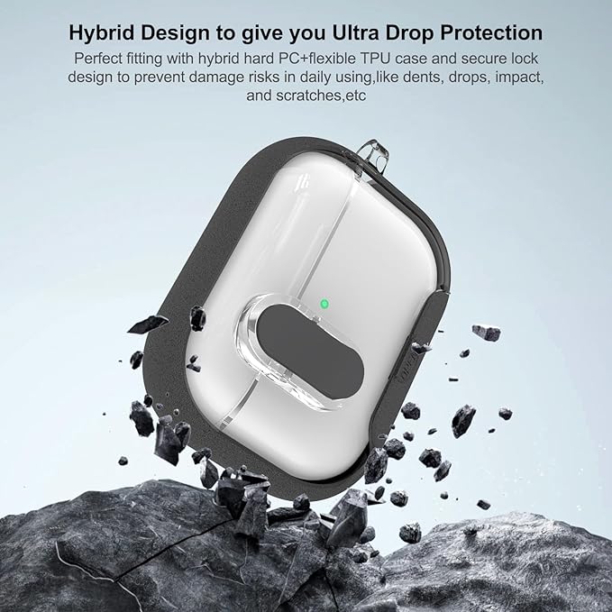 for Airpods Pro 3 Case Clear,Secure Lock for Airpods pro 3rd Generation Case Cover with Phone Stand and Magsafe Function,Auto Pop-up,Hybrid Protection with Carabiner&Cleaning Pen-Furry Grey