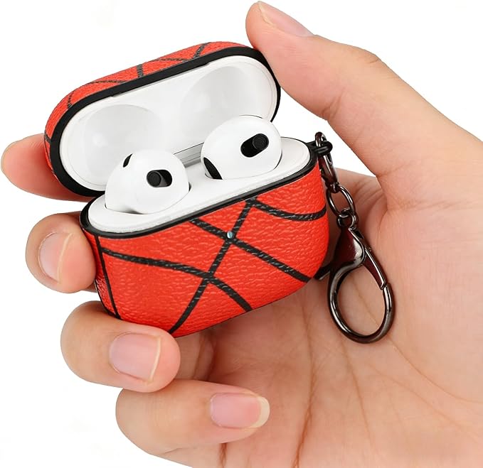 for AirPods Pro 2 Case Leather, Crazy Horse Airpods Pro Soft PU Leather Case Cover with Keychain,for Apple Airpod Pros 2nd Generation 2023 2022/ Airpod Pro 2/1 Gen for Man Wome(Basketball-03)