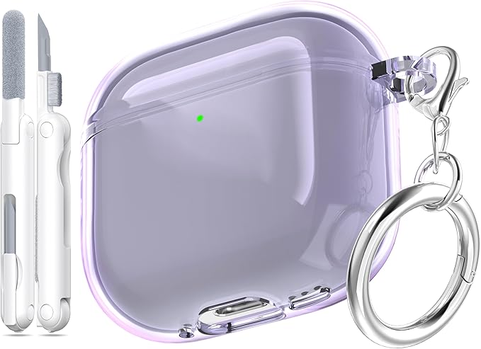 for AirPods 4th Generation Case Cover 2024, Military-Grade Shockproof, Soft TPU Highly Transparent Anti-Yellowing for AirPods 4 Case with Cleaning Kit & Cute Round Buckle, Clear Purple