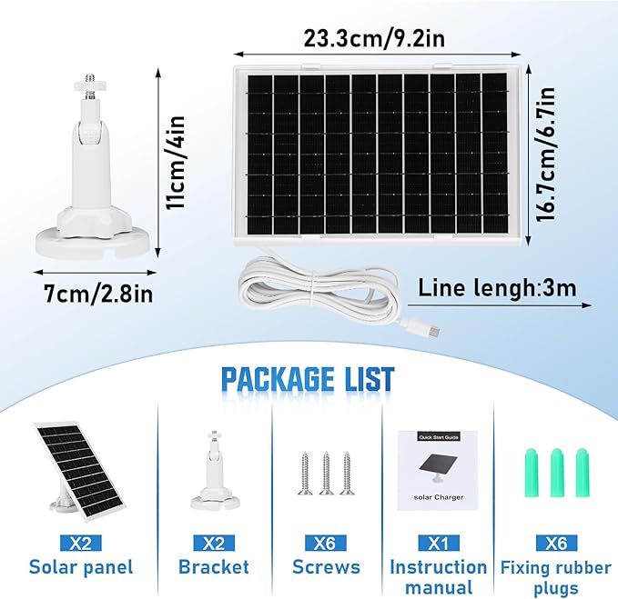 8W Solar Panel for Security Camera 2 Pack, 5V Solar Panel Charger is Compatible with WYZE Battery Cam Pro, Eufy Camera & Arlo Essential Spotlight/XL Spotlight Camera, with Micro USB, DC, USB-C Port