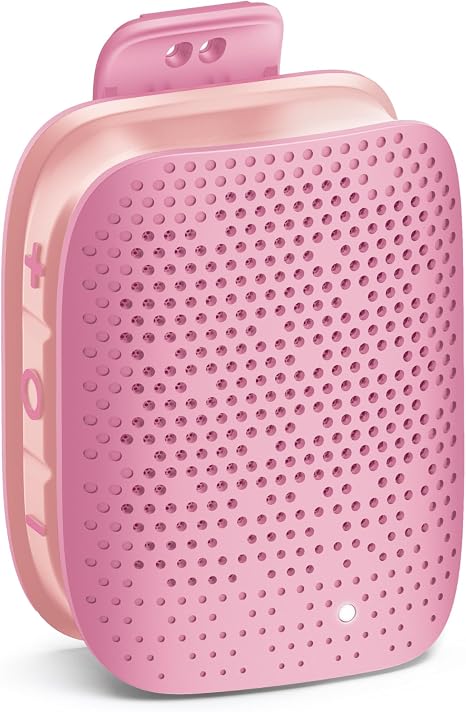 AT&T Essentials Clip Bluetooth Speaker | Mini Portable Bluetooth 5.3 Speaker with USB-C, Waterproof IPX5, 12-Hour Battery, Compact Clip-On Audio for Travel, Dorm, Outdoors - Pink