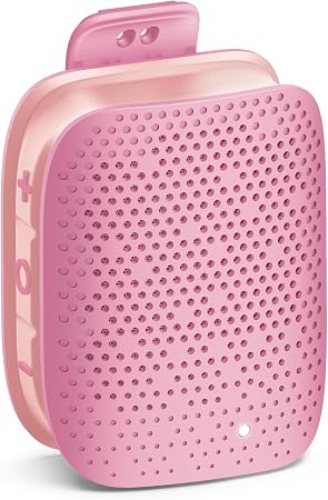 AT&T Essentials Clip Bluetooth Speaker | Mini Portable Bluetooth 5.3 Speaker with USB-C, Waterproof IPX5, 12-Hour Battery, Compact Clip-On Audio for Travel, Dorm, Outdoors - Pink