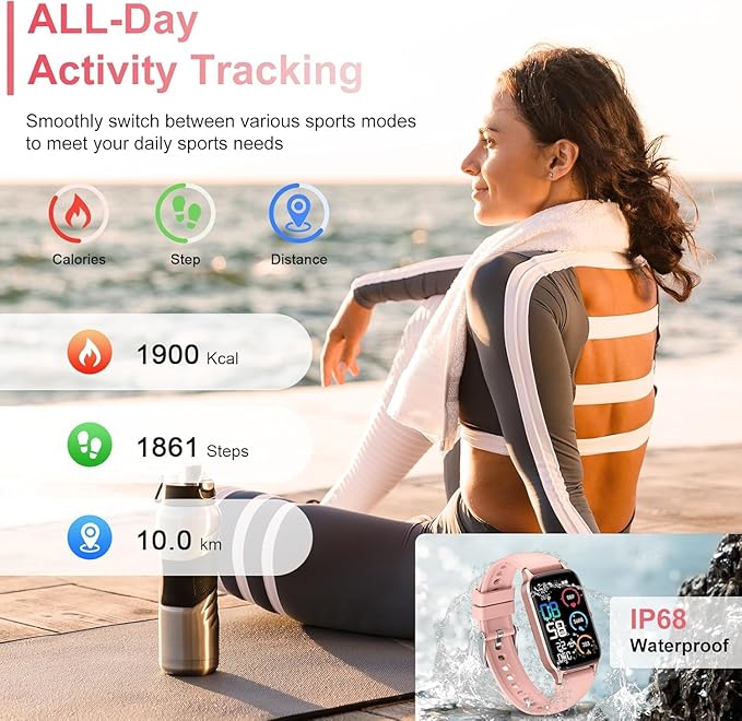 Smart Watch for Women, 1.57" Smartwatch (Answer/Make Call), 2025 NEW Fitness Tracker with 110+ Sport Modes, Heart Rate/Sleep Monitor, IP68 Waterproof, Pedometer, Fitness Watch for Android iOS Pink