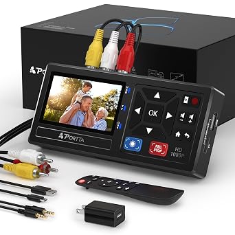 Portta VHS to Digital Converter, Video to Digital Recorder with Remote, Compatible with VHS, VCR, DVR, DVD, Hi8, Mini DV, Gaming Consoles (VCR, VHS/DVD Player, Camcorder Required)