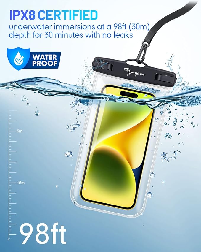 Waterproof Phone Pouch Bag - 7.5in Water Proof Cell Phone Case for Beach Travel, IPX8 Dry Bag with Lanyard for iPhone 16 15 14 Pro Max Galaxy S25+ S24+ Pixel 10 Pro, Cruise Essentials 2025