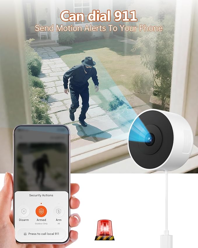 4MP/2K Window Cameras for Home Security, WiFi Indoor Security Camera with Blacklight Full Color Night Vision, Al Text Recognition, Smart Search, 24/7 Recording for Porch/Yard/Front Road (1PCS)