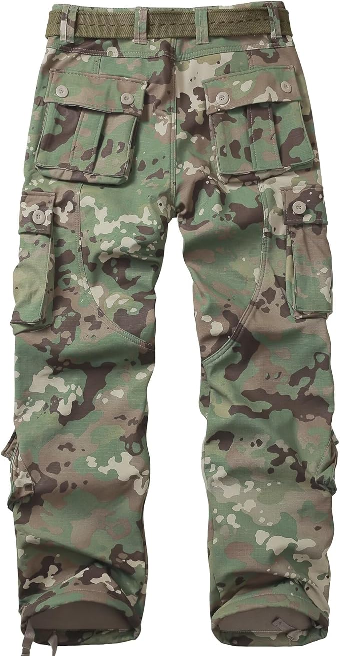 KOCTHOMY Men’s Fleece Lined Hiking Pants,Winter Outdoor Thermal Casual Work Cargo Pants with Multi Pockets, No Belt.