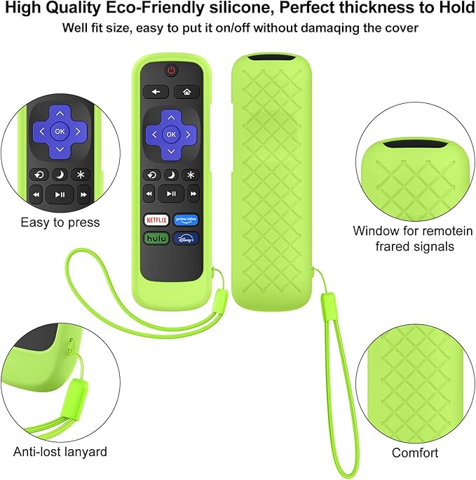 Remote Cover for Hisense TCL Roku TV, Universal Replacement Remote Case Compatible with Roku Voice Remote, Glow in The Dark (Blue+Green)