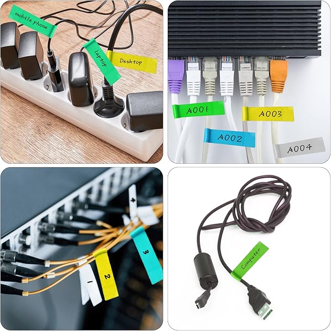 750Pcs Cable Labels 25 Sheets Waterproof Tags 5 Colors Cable Management Labels,for Laser Printers and Handwritten Self-Adhesive and Tear Resistant Label