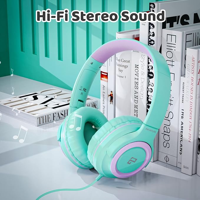 INFURTURE Kids Headphones, Wired Headphones for Kids Over Ear with Microphone, 85/94dB Volume Limiter Headphone for Girls Boys, Foldable Headphone for School, Airplane Travel