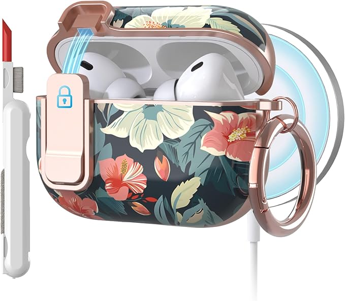 TATOFY for AirPods Pro 3rd (2025) Generation Case with Lock Carabiner Cleaner, Slim AirPod Pro 3 Hard Case Cover, Compatible with MagSafe (Blue)