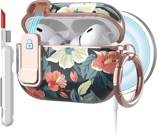 TATOFY for AirPods Pro 3rd (2025) Generation Case with Lock Carabiner Cleaner, Slim AirPod Pro 3 Hard Case Cover, Compatible with MagSafe (Blue)