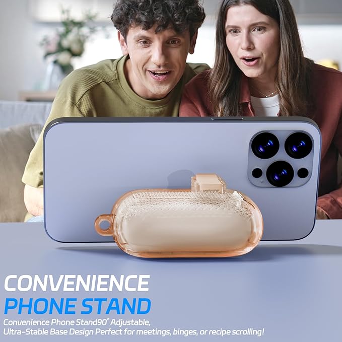for AirPods Pro 2 Case with Phone Stand & Secure Lock, Auto-Open Clear Cover Compatible with Apple AirPods Pro 2nd/1st Gen (2023,2022,2019) with Cleaning Kit & Keychain (W-Brown)