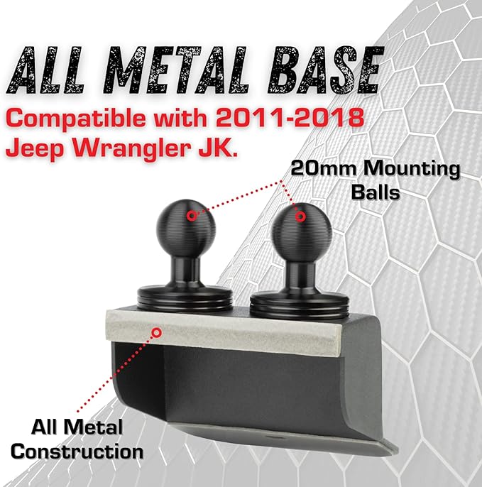 Bulletpoint Metal Dash Mount Cell Phone Holder & Action Camera Mount Compatible with 2011??018 Jeep Wrangler JK (Dual 20mm Ball Base)