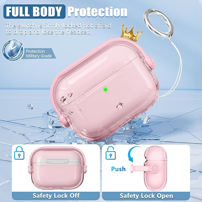 for Airpods Pro 3 Case,Safety Lock Cases for Apple Airpod Pro 3 (2025) with Phone Stand & Cleaner Kit,Drop Protection Air pods Pro3 Case Cover for Men Women with Keychain,Clear Pink