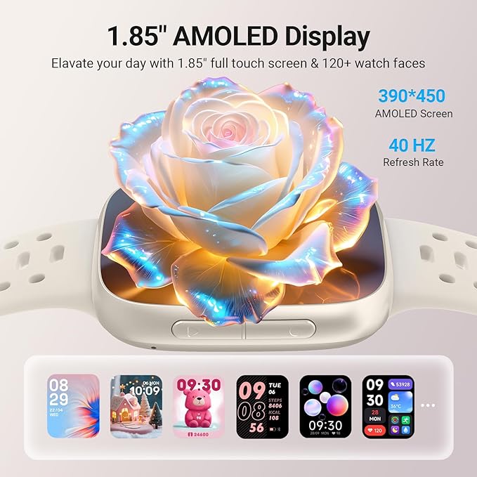 Smart Watches for Women/Men Android iPhone, [1.85" AMOLED Screen] Smartwatch Fitness Tracker 3ATM Waterproof with Bluetooth Calls, AI Control, Heart Rate/SpO2/Sleep Monitor, 7 Days Battery
