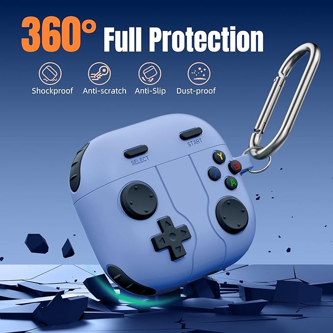 Getino Game Case for AirPods 4 2024 Cover with Cleaner Kit, Keychain, Compatible with Apple Airpods 4 Case Covers, Cute Funny Shock-Proof Protective Silicone AirPod 4 Cases for Men Boy-Lilac