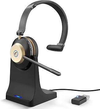 Earbay Wireless Headset with Mic for Work – Bluetooth Headphones with Noise Canceling & Mute, USB Dongle, Charging Base, 45H Battery, Trucker Bluetooth Headset for PC/Laptop/Phone/Teams/Zoom