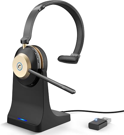 Earbay Wireless Headset with Mic for Work – Bluetooth Headphones with Noise Canceling & Mute, USB Dongle, Charging Base, 45H Battery, Trucker Bluetooth Headset for PC/Laptop/Phone/Teams/Zoom