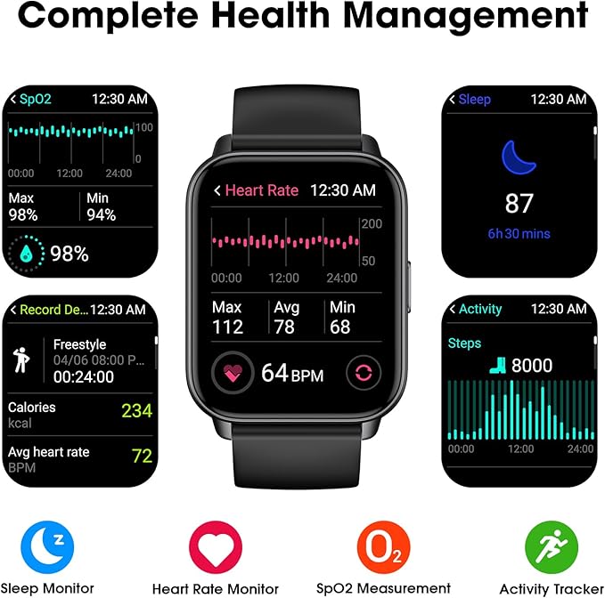 Smart Watch (Answer/Make Call) for Women Men, Fitness Tracker with Heart Rate, Blood Oxygen, Sleep Tracker, IP68 Waterproof Fitness Watch Step Calorie Counter Pedometer Compatible iPhone & Android
