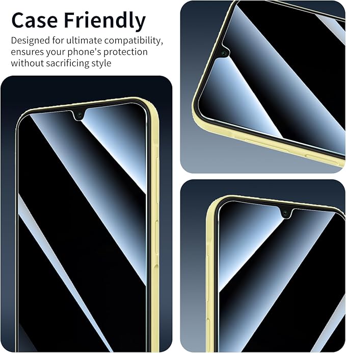 Privacy Screen Protector for Samsung A15/A25/A34/A24, Anti-Spy Tempered Glass, Double Shatterproof 9H Hardness, Dark Privacy Protection, Anti-Scratch Impact Resistant Case-Friendly Screen Guard - 3 Pack