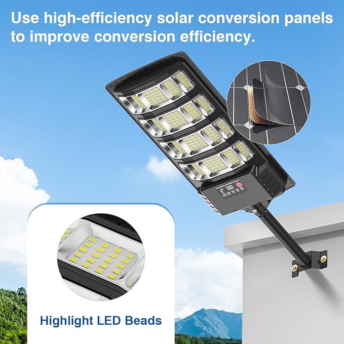 Solar Street Lights Outdoor Waterproof ,52000LM 320° Angle Flood light, 5730 LED Solar Parking Light with Motion Sensor and Remote Control for Outdoor, Streets, Courtyards,Parking Garages,-2Pack