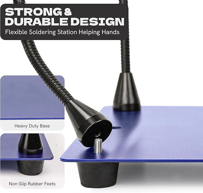 Helping Hands Soldering Station Kit with Magnifying Lamp, Fixed Arms, Brass Sponge Cleaner & Desoldering Wick, Third Hand Soldering Tool for PCB Repair, Electronics Assembly & Projects