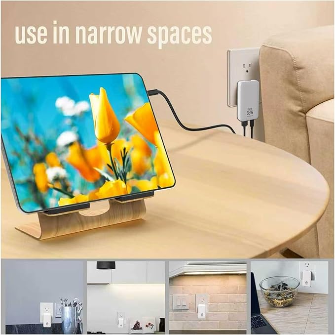 65W Slim GaN USB C Charger Block, Foladable Fast Travel Charger with UK/EU/AU 3 Plugs, 2-Port International Power Adapter for MacBook Air/Pro, iPhone 17/16/15, iPad, Galaxy S25/S24, (2026 New)