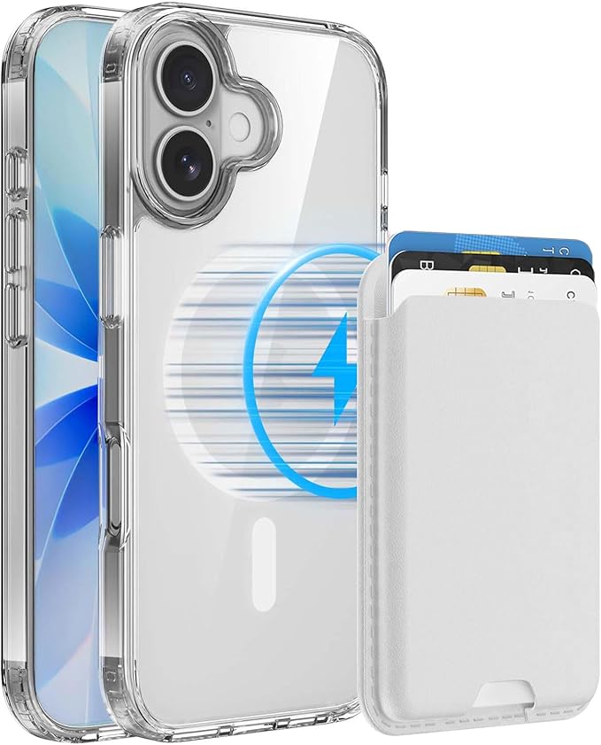 Magnetic for iPhone 17 Clear Case with White Detachable Wallet, Compatible with MagSafe, Credit Card Holder with Slim Shockproof Protective Phone Cover