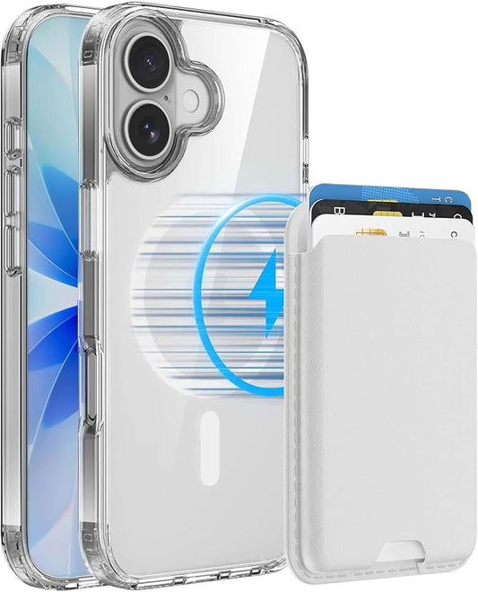 Magnetic for iPhone 17 Clear Case with White Detachable Wallet, Compatible with MagSafe, Credit Card Holder with Slim Shockproof Protective Phone Cover