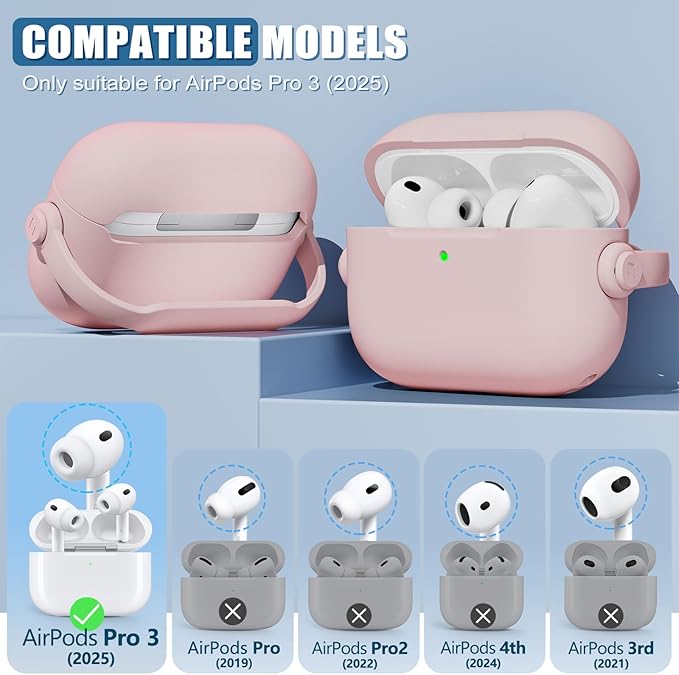 for Airpods Pro 3 Case,Safety Lock Cases for Apple Airpod Pro 3 (2025) with Cleaner Kit, Drop Protection Air pods Pro3 Case Cover for Men for Women with Keychain,Cherry Blossom Pink
