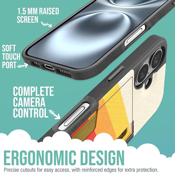 Smartish® iPhone 16 Wallet Case - Wallet Slayer Vol. 2 [Slim + Protective] Credit Card Holder w/Kickstand - Drop Tested Hidden Card Slot Cover Compatible w/Apple iPhone 16 - Striped Up