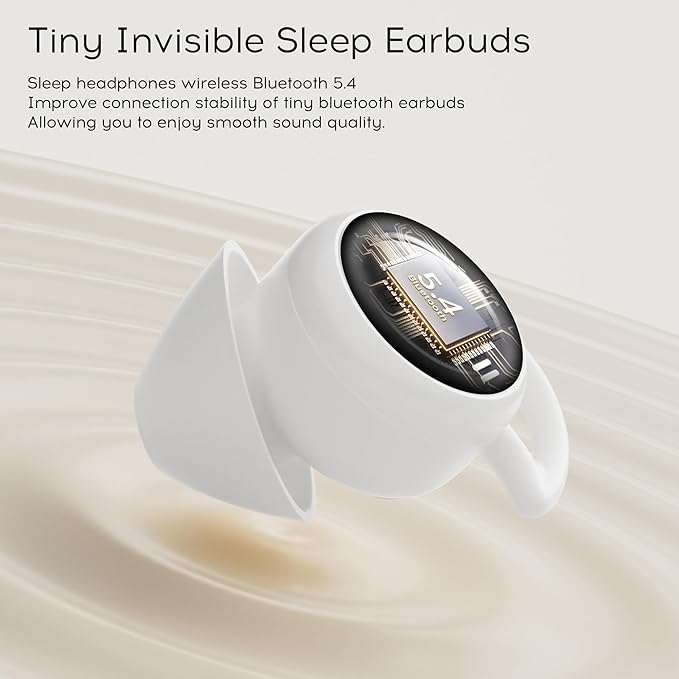 sunvito Sleep Earbuds Bluetooth 6.0, Mini Invisible Silicone Sleep Earbuds for Side Sleepers, Noise Blocking Sleeping Headphones, Hidden Earbuds with LED Display for Small Ears, Sleep & Relax (White)