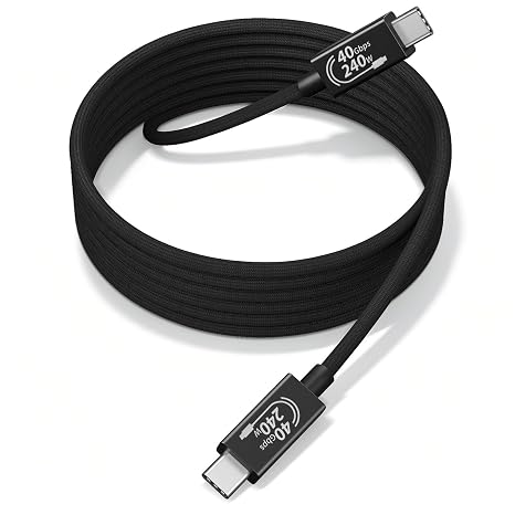 Thunderbolt 4 Cable, [40Gbps Data Transfer]Long USB C Cable 2M/6.6FT, 8K/4K 60Hz Video & 240W PD 3.1 Fast Charging, Active USB Braided Cable Cord Compatible with Thunderbolt 3/USB 4/MacBook Pro/iPhone