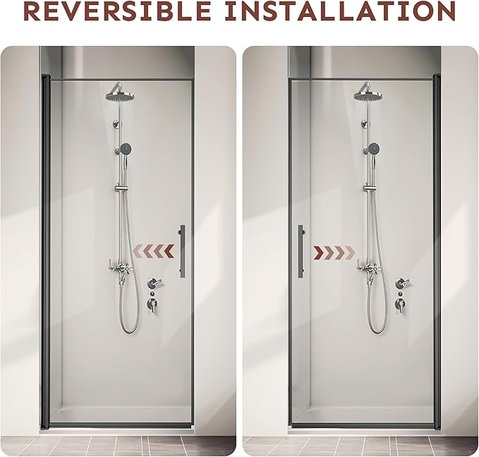 36-Inch Black Shower Door – 72" Height – 115° Opening (Left/Right) – Aluminum Frame – Sliding/Walk-in Glass Enclosure – Tempered Glass