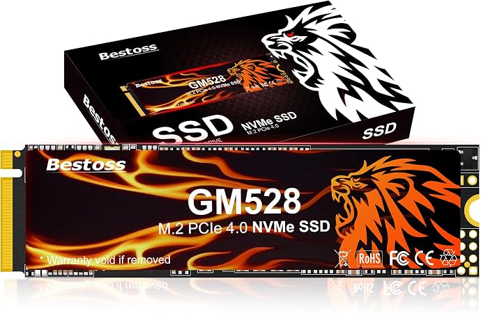 Bestoss 512GB M.2 SSD NVMe PCIe4.0 2280 Internal Hard Drive, Up to 5000MB/s